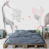 Picture of Hand Made Wallpaper Modern Minimalist Small Fresh Drawing Cartoon Animal Giraffe Elephant Balloon