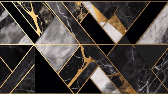 Picture of Hand Made Wallpaper 3D Wall Mural Abstract Triangle Wallpaper 3d With Geometric Shapes Golden Lines And Black Gray Marble