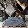 Picture of Hand Made Wallpaper 3D Wall Mural Abstract Triangle Wallpaper 3d With Geometric Shapes Golden Lines And Black Gray Marble