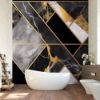 Picture of Hand Made Wallpaper 3D Wall Mural Abstract Triangle Wallpaper 3d With Geometric Shapes Golden Lines And Black Gray Marble