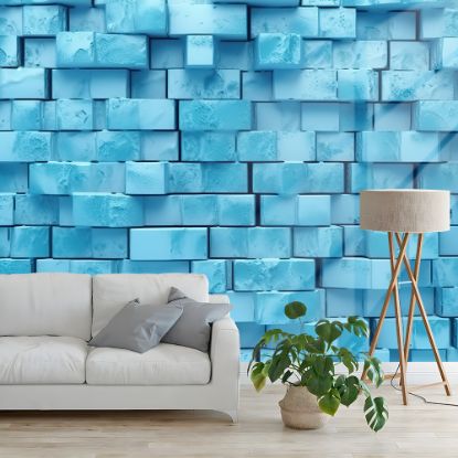 Picture of Hand Made Wallpaper 3D Wall Mural 3d Brick Wall Rendering Of A Soft Blue