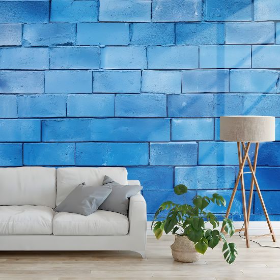 Picture of Hand Made Wallpaper 3D Wall Mural Brick Wall Texture Background Blue Painted Square Block