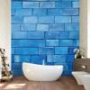 Picture of Hand Made Wallpaper 3D Wall Mural Brick Wall Texture Background Blue Painted Square Block