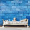 Picture of Hand Made Wallpaper 3D Wall Mural Brick Wall Texture Background Blue Painted Square Block