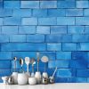 Picture of Hand Made Wallpaper 3D Wall Mural Brick Wall Texture Background Blue Painted Square Block