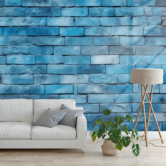 Picture of Hand Made Wallpaper 3D Wall Mural Brick Wall Texture Vector The Textured Blue Bricks Adorning A House