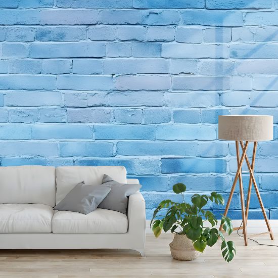 Picture of Hand Made Wallpaper 3D Wall Mural Brick Wall Texture Background Trendy And Calming Blue With Ample Space For Design