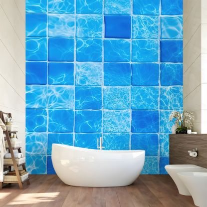 Picture of Hand Made Wallpaper 3D Wall Mural Swimming Pool Water Background Texture Of In A With Blue Tiled Walls