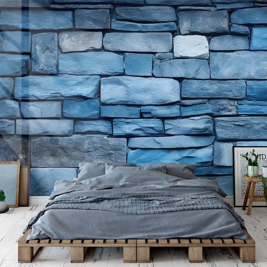 Picture of Hand Made Wallpaper 3D Wall Mural Stone Background Texture Blue Wall