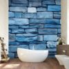 Picture of Hand Made Wallpaper 3D Wall Mural Stone Background Texture Blue Wall