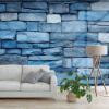 Picture of Hand Made Wallpaper 3D Wall Mural Stone Background Texture Blue Wall