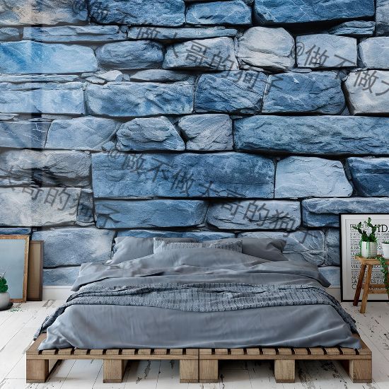 Picture of Hand Made Wallpaper 3D Wall Mural Stone Background Texture Featuring A Blue Wall