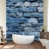 Picture of Hand Made Wallpaper 3D Wall Mural Stone Background Texture Featuring A Blue Wall