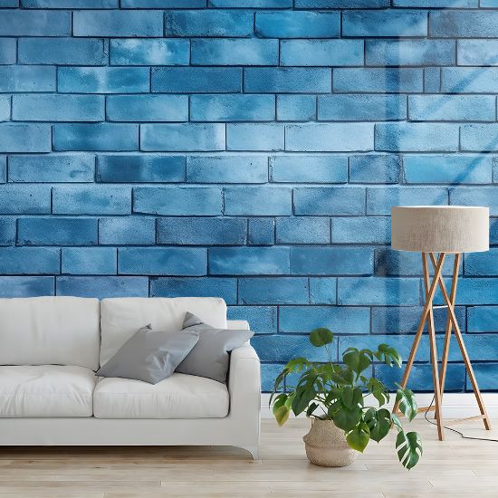 Picture of Hand Made Wallpaper 3D Wall Mural Brick Wall Texture Background Contemporary Blue Perfect Choice