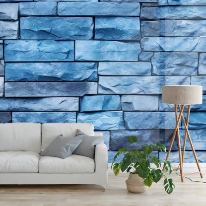 Picture of Hand Made Wallpaper 3D Wall Mural Stone Brick Texture Textures Of A Smooth Blue Wall