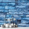 Picture of Hand Made Wallpaper 3D Wall Mural Stone Brick Texture Textures Of A Smooth Blue Wall