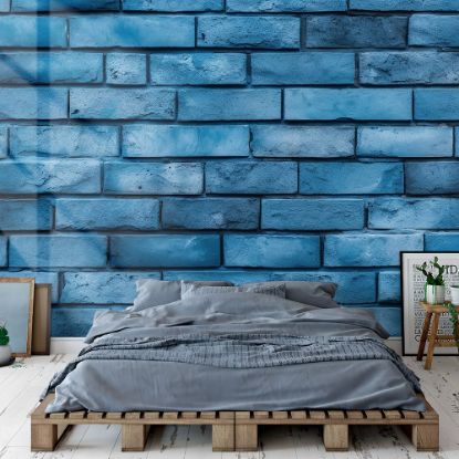 Picture of Hand Made Wallpaper 3D Wall Mural Brick Wall Texture Background Blue Painted Square Block