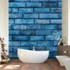 Picture of Hand Made Wallpaper 3D Wall Mural Brick Wall Texture Background Blue Painted Square Block