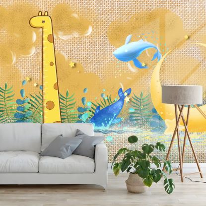 Picture of Hand Made WallpaperNew Modern Personality Children Giraffe Moon Ruler Background Wall