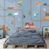 Picture of Hand Made WallpaperNew Cartoon Cars, Train Tracks, Children's Room, Cute Background Wall