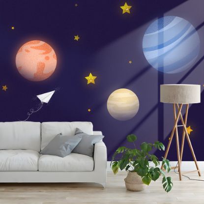 Picture of Hand Made WallpaperNew Drawing Fantasy Illustration Planet Starry Sky Children Room Tv Background Wall