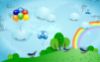 Picture of Hand Made WallpaperBlue Children's Room Cartoon Grass Rainbow Balloon Clouds Tree Background Wall