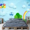 Picture of Hand Made WallpaperBlue Children's Room Cartoon Grass Rainbow Balloon Clouds Tree Background Wall