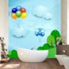 Picture of Hand Made WallpaperBlue Children's Room Cartoon Grass Rainbow Balloon Clouds Tree Background Wall