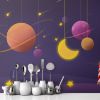 Picture of Hand Made WallpaperDrawing Space Planet Moon Stars Dream Children's Room Tv Background Wall