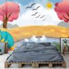 Picture of Hand Made Wallpaper Modern Warm Cartoon Forest Flower Swan Children Background Wall