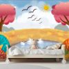 Picture of Hand Made Wallpaper Modern Warm Cartoon Forest Flower Swan Children Background Wall