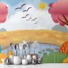 Picture of Hand Made Wallpaper Modern Warm Cartoon Forest Flower Swan Children Background Wall