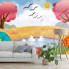 Picture of Hand Made Wallpaper Modern Warm Cartoon Forest Flower Swan Children Background Wall