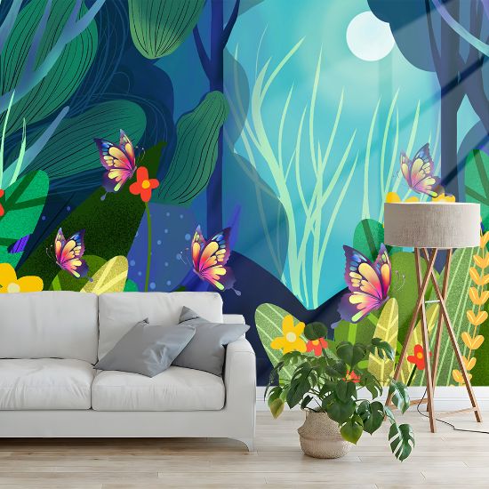 Picture of Hand Made Wallpaper Modern Fantasy Forest Flower Butterfly Children Room Background Wall