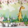 Picture of Hand Made Wallpaper Personality Drawing Fantasy Giraffe Plants Flowers And Birds Children's Room Background Wall