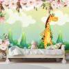 Picture of Hand Made Wallpaper Personality Drawing Fantasy Giraffe Plants Flowers And Birds Children's Room Background Wall 