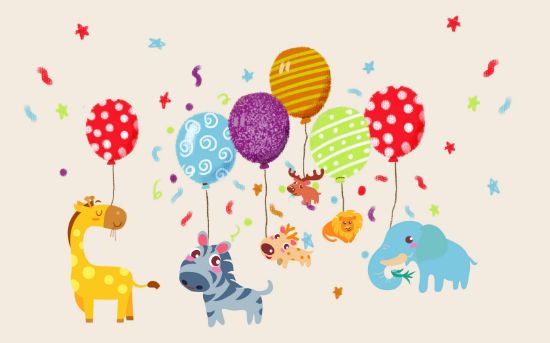 Picture of Hand Made Wallpaper Cute Animal Cartoon Balloon Children Stickers Baby Room Decoration