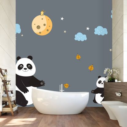 Picture of Hand Made Wallpaper Cartoon Children's Room Gray Background Wall Panda Moon Nebula Sticker