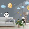 Picture of Hand Made Wallpaper Cartoon Children's Room Gray Background Wall Panda Moon Nebula Sticker