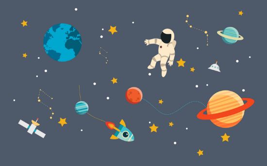 Picture of Hand Made Wallpaper Children's Room Cartoon Space Gray Background Wall Earth Satellite Rocket Sticker