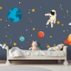 Picture of Hand Made Wallpaper Children's Room Cartoon Space Gray Background Wall Earth Satellite Rocket Sticker