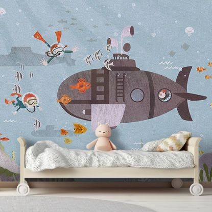 Picture of Hand Made Wallpaper Cartoon Children's Room Underwater World Background Wall