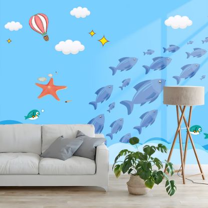 Picture of Hand Made Wallpaper Nordic Minimalist Fish Balloon Children's Room Background Customization