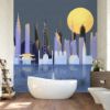 Picture of Hand Made Wallpaper Drawing Minimalist City Night View Illustration Children Room Tv Background Wall