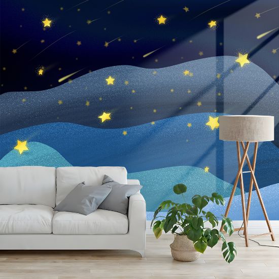 Picture of Hand Made Wallpaper Drawing Fantasy Illustration Meteor Children Room Tv Background Wall 