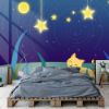 Picture of Hand Made Wallpaper Modern Fashion Cartoon Blue Moon Kitten Flowers And Grass Children's Room Background Wall