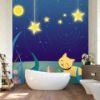 Picture of Hand Made Wallpaper Modern Fashion Cartoon Blue Moon Kitten Flowers And Grass Children's Room Background Wall