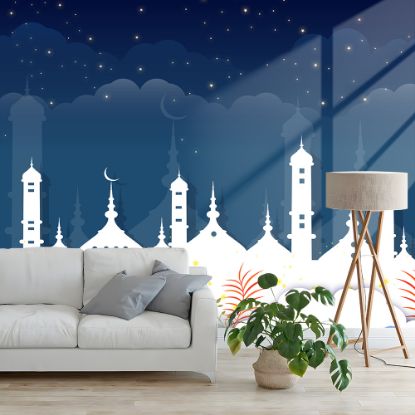 Picture of Hand Made Wallpaper Modern Beautiful Starry Sky Castle Flowers And Moon Cartoon Children's Room Background Wall