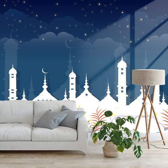 Picture of Hand Made Wallpaper Modern Beautiful Starry Sky Castle Flowers And Moon Cartoon Children's Room Background Wall