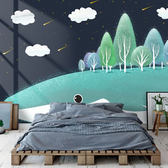 Picture of Hand Made Wallpaper Drawing Fantasy Illustration Whale Children Room Tv Background Wall